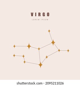 Virgo zodiac constellation. Horoscope vector illustration in boho style. Mystery and esoteric. Spiritual tarot poster. Magic occult and astrology card.