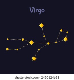 Virgo zodiac constellation illustration on night sky with inscription.