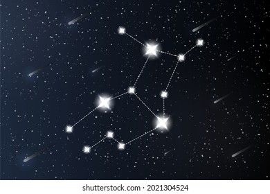 Virgo. Zodiac constellation on outer space background. Mystery and esoteric. Horoscope vector illustration. Spiritual tarot poster. Magic occult tarot and astrology cards.