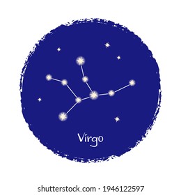 Virgo zodiac constellation sign on dark background. Shining stars in the night sky. Vector illustration.