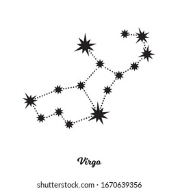 Virgo Zodiac constellation. Vector illustration in the style of minimalism. The symbol of the astrological horoscope. Black stars on a white background. Monochrome vector sign