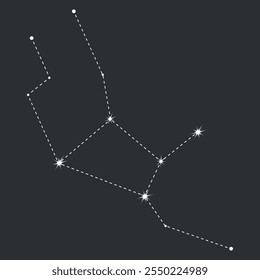 Ícone do zodíaco de Virgem com linha e ponto. Ilustração vetorial plana detalhada das constelações do horóscopo do zodíaco no topo de um fundo escuro da estrela. Desenhado à mão	