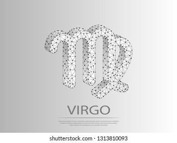 Virgo Zodiac low poly abstract illustration consisting of points, lines, and shapes in the form of planets, stars and the universe. Origami Vector digit wireframe concept.