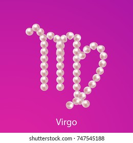 Virgo zodiac made of realistic realistic glamour pearl beads. Extraordinary astrology sign. Luxury horoscope symbol. Expensive sign. Vector illustration for your design.