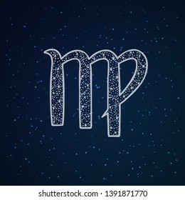 Virgo zodiac sign. Astrological horoscope. Zen vector illustration. Tangle pattern. Outer space background.
