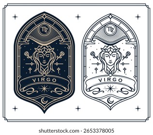 
signo virgo zodíaco astrology cards set , horóscopo, tarô, cartomante. Vintage ilustração mística esboço desenho da mão, modelos de horóscopo esotérico mágico para cartaz de impressão de parede