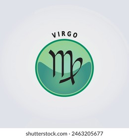 Virgo Zodiac Sign Astrology Icon with Name on Light Background, Green Color Button