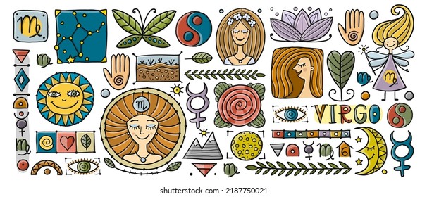 Virgo Zodiac Sign. Background with design elements. Banner, poster, mug print template etc. Vector illustration