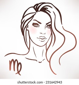 Virgo zodiac sign as a beautiful girl. Ink and watercolor fashion vector illustration 