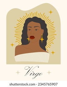 Virgo zodiac sign with black woman cartoon vector card