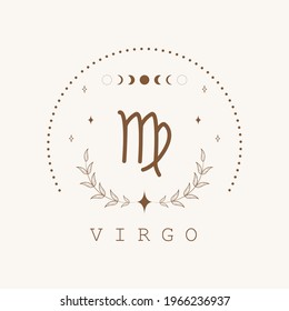 Virgo. Zodiac sign in boho style. Astrological icon isolated on white background. Mystery and esoteric. Horoscope logo vector illustration. Spiritual tarot card.