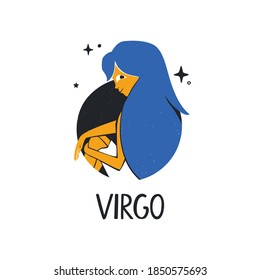 Signo de Virgo zodiaco. Icono de astrología brillante con título manuscrito aislado en un fondo blanco. Vector shabby ilustración dibujada a mano