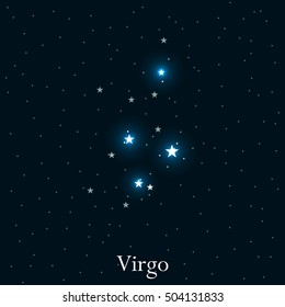 Virgo zodiac sign. Bright stars in the cosmos. Constellation Virgo. Vector illustration.