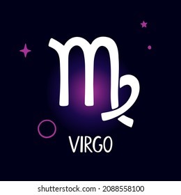 Virgo zodiac sign card or highlight story cover for social media, blog, website. Bright caption astrology symbol and shining stars. Vector flat hand drawn illustration