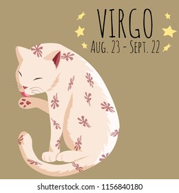 Virgo zodiac sign; cartoon lovely cat character stylized virgo zodiac; vector EPS 10