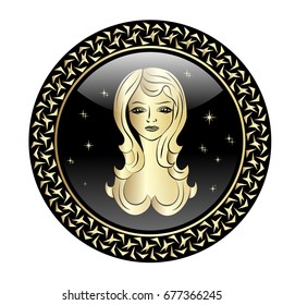 Virgo zodiac sign in circle frame, vector Illustration. Contour icon.