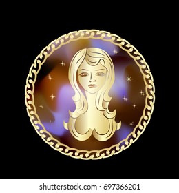 Virgo zodiac sign in circle frame, vector Illustration. Contour icon.