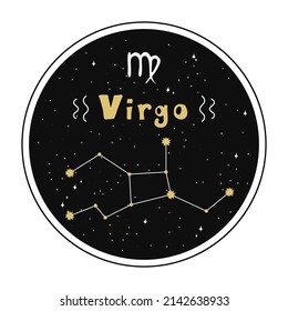 
Virgo. Zodiac sign and constellation in a circle. Set of zodiac signs in doodle style, hand drawn.