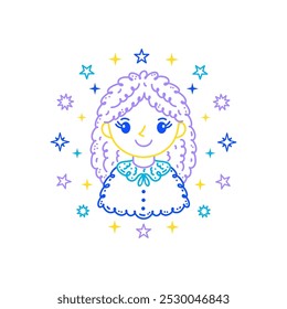 Virgo zodiac sign  in  doodle style with soft color on white background, tailored for children's decor.