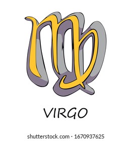 Dibujo vectorial de caricatura plano Virgo zodiac. Símbolo de tierra mitológica y celestial. Objeto de predicción del horóscopo astrológico. Elemento amarillo del gráfico de astrología. Elemento dibujado a mano aislado