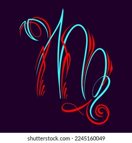 Virgo Zodiac sign. Floral art illustration. Vintage pinstripes art. For vinyl sticker, painting template, tattoo, apparel, merchandise, border, frame. Vector Eps 10.