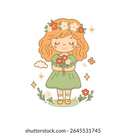 Virgo zodiac sign with flower girl character