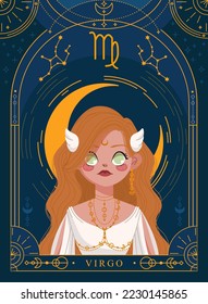 Virgo Zodiac Sign Girl Vector Illustration 