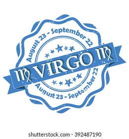 Virgo - zodiac sign grunge blue ribbon, also for print. Contains also the Dates of Birth.