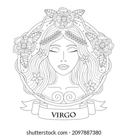 Virgo zodiac sign hand drawing or coloring book