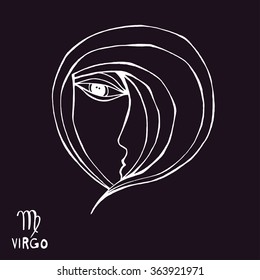 Virgo. Zodiac sign, hand drawn vector illustration in cartoon fantasy style