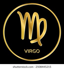 Virgo zodiac sign icon. Gold shine line icon isolated on black background. Tattoo, zodiac symbol. Astrological, zodiacal horoscope. Vector illustration.