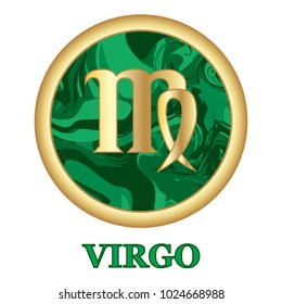 Virgo Zodiac sign icon isolated. Astrology and horoscope graphic design element. Golden symbol on malachite green background. Vector illustration
