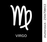 Virgo zodiac sign icon. White line icon isolated on black background. Tattoo virgo zodiac symbol. Astrological, zodiacal horoscope. Vector illustration.