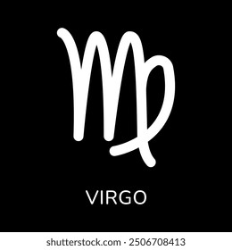 Virgo zodiac sign icon. White line icon isolated on black background. Tattoo virgo zodiac symbol. Astrological, zodiacal horoscope. Vector illustration.