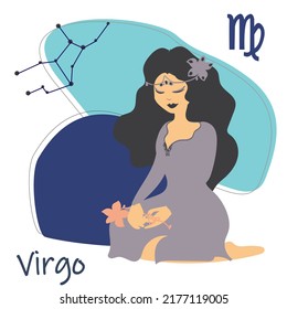 Virgo Zodiac Schild. Illustration mit einem Mädchen mit Sternbild. Maiszodiakum.