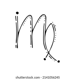 Virgo zodiac sign line art. Vector zodiac symbol. Constellation Virgo. Hand drawn astrological element. Graphic illustration. Calendar horoscope of stars.