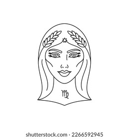 Virgo zodiac sign in line art style on white background.