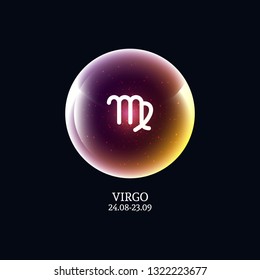 Virgo. Zodiac sign in luminous ball. Vector Illustration