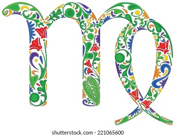 Virgo zodiac sign made of colorful floral elements