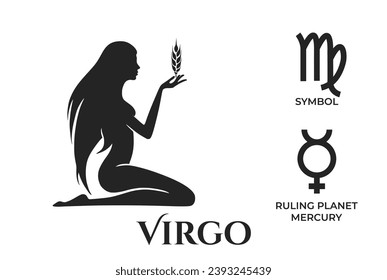 virgo zodiac sign. mercury ruling planet symbol. horoscope and astrology icons. isolated vector image