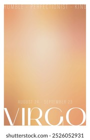 Virgo zodiac sign. Modern astrology poster in Y2k style. Blurred horoscope background. Gradient template for social media post. Perfect for tarot readers and astrologers. Vector illustration.