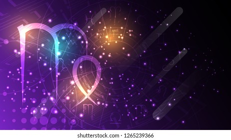 Virgo Zodiac sign on dark sky background