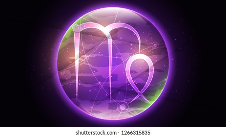 Virgo Zodiac sign on dark sky background