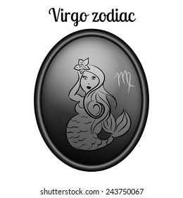 Virgo zodiac sign in oval frame, vector Illustration. Black and white. Outline, contour icon.