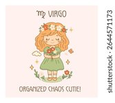 Virgo zodiac sign poster, cute floral girl character