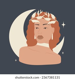 Virgo zodiac sign red hair woman cartoon vector illustration.