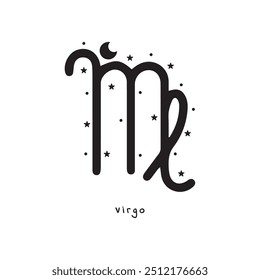 Virgo zodiac sign, silhouette with stars and moon, vector art