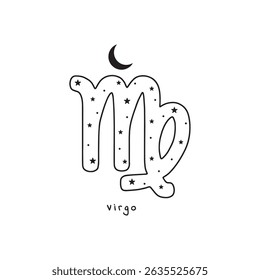 Virgo zodiac sign with stars and moon, vector art