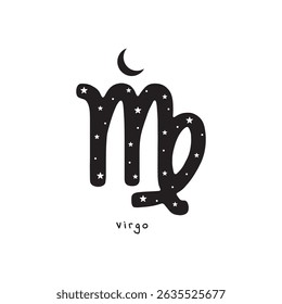 Virgo zodiac sign with stars and moon, vector art