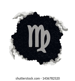 Virgo zodiac sign. Symbol, badge, sticker, Magnet. Astrologicheskii horoscope. Starry sky in the clouds
